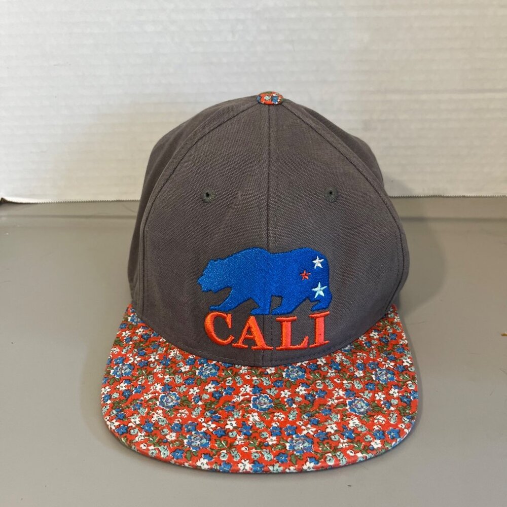 Cali Needle Point Bear Embroidered  Hat Snap Back Floral Blue Orange Adult